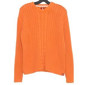 Vintage Guess Sweater Y2K Skater Cable Knit Ribbed Chunky Crewneck Orange L